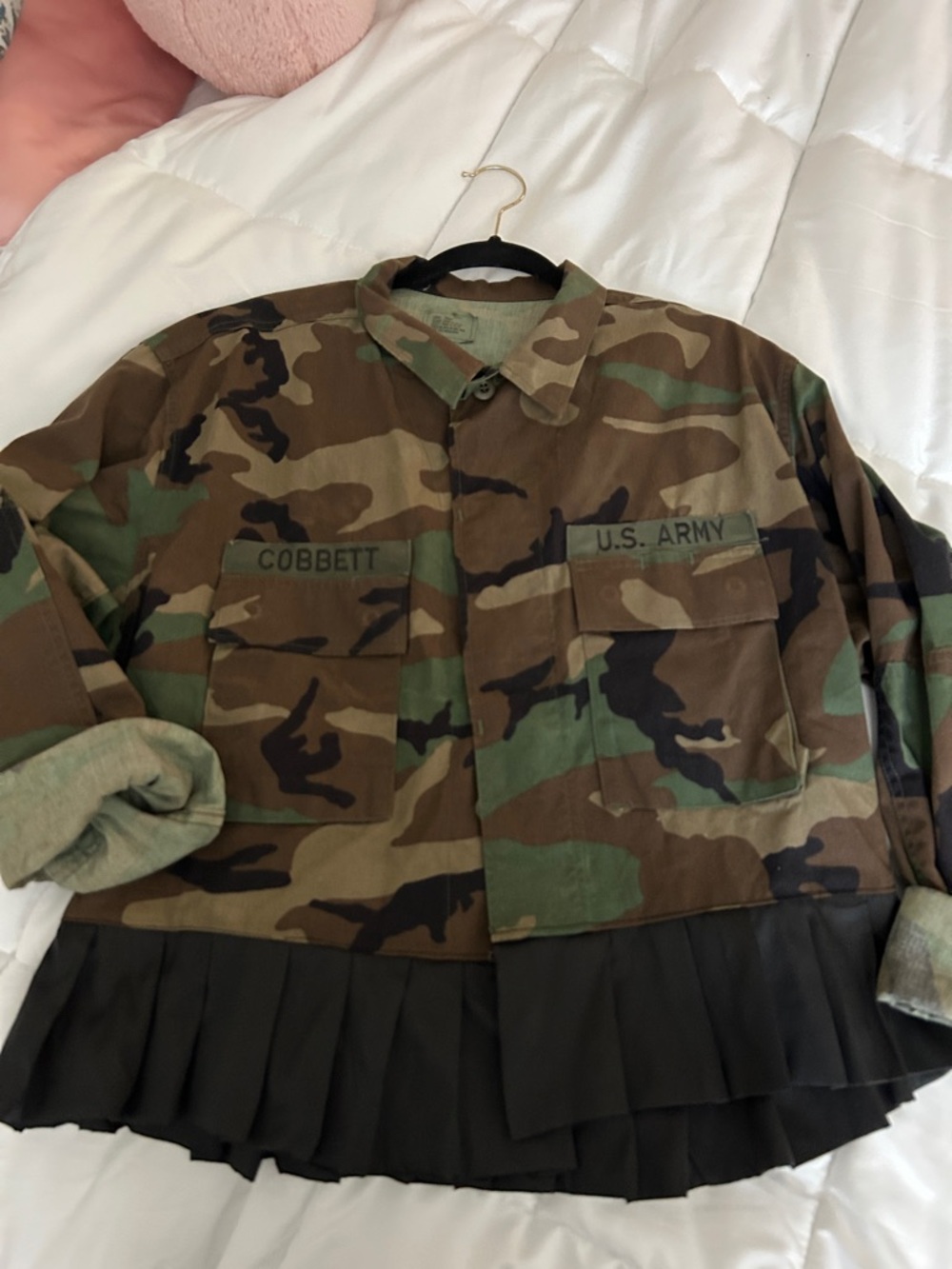Camo U.S. Army Patch Jacket with Pleated Hem